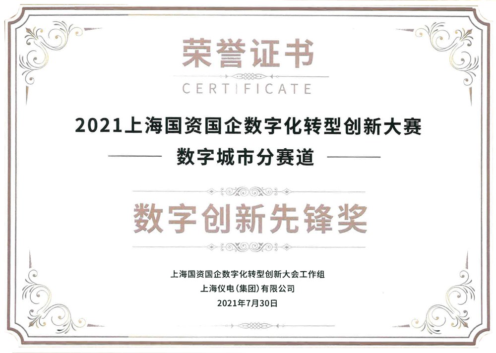 数字创新先锋奖，颁发日期：2021-07-30。